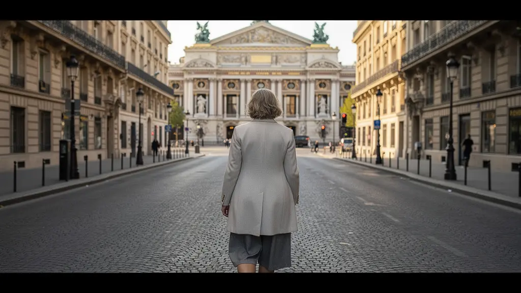 Promeneur admirant l'Opéra Garnier depuis une rue du 8e arrondissement Paris